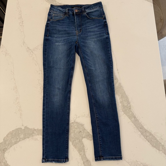 Risen Curvy Yoke Hip Up Skinny Denim Jeans Women’s 27 Dark Blue Wash Mid Rise - Picture 1 of 8